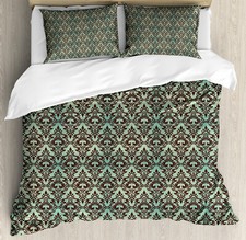 Image of Damask Duvet Cover Set Leaves Buds Ornate Style