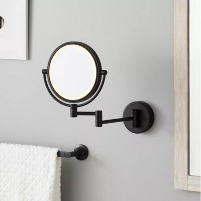 Harbin Magnifying Double-Sided Wall-Mount Lighted Makeup Mirror - Satin Black