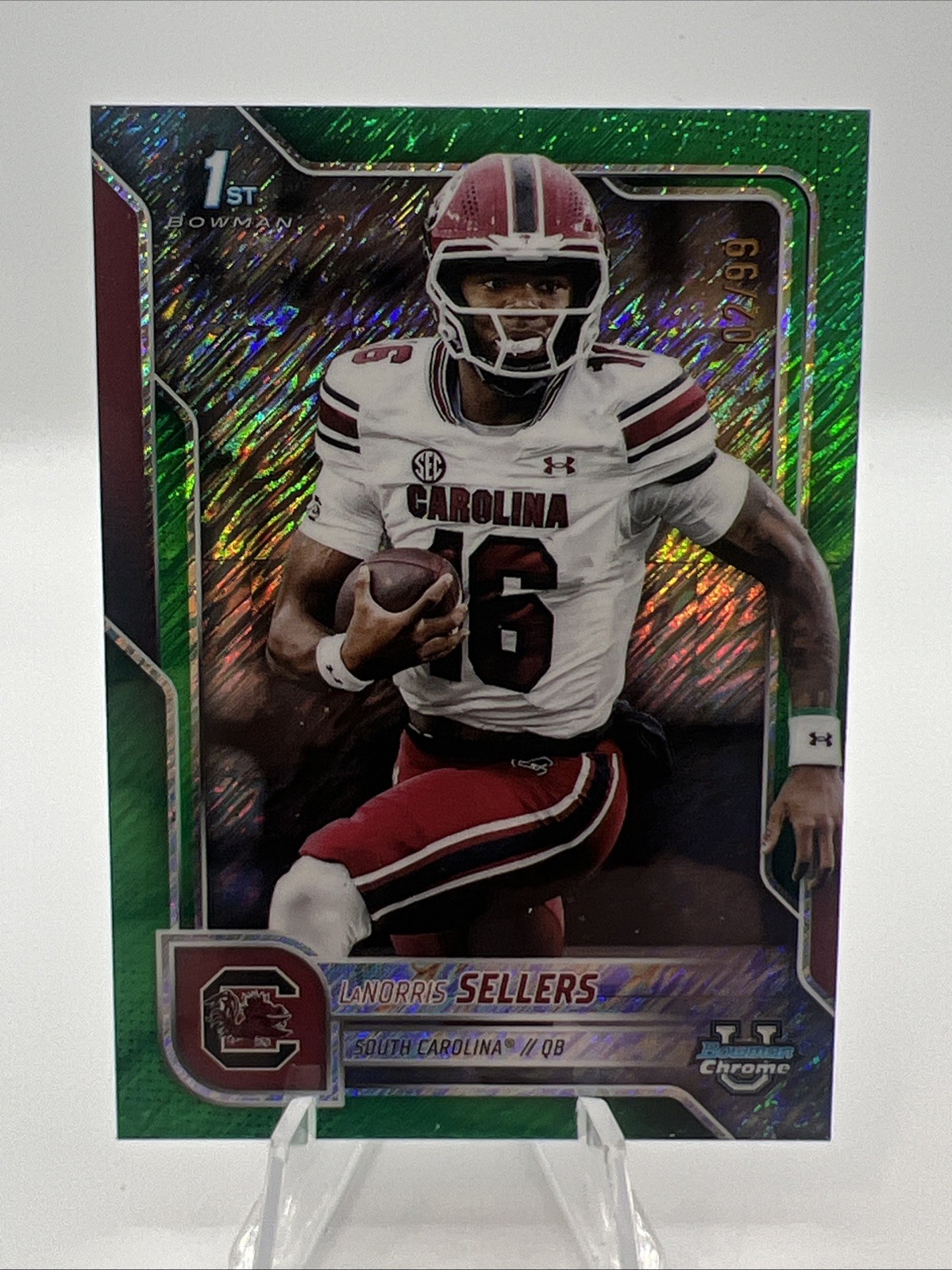 LANORRIS SELLERS 2025 BOWMAN UNIVERSITY CHROME 1ST GREEN SHIMMER REFRACTOR /99