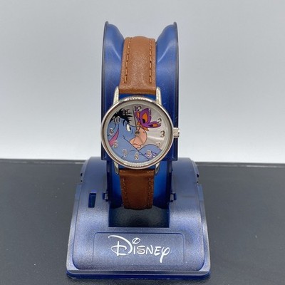 Vtg Disney Eeyore Butterfly Nose Analog Watch Brown Leather Strap 1990s Rare New
