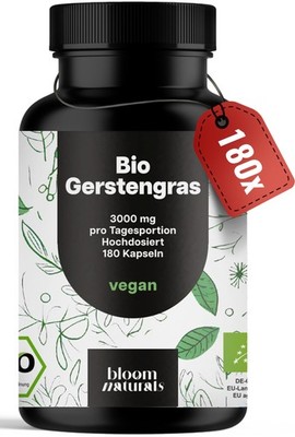 Bio Gerstengras Kapseln Hochdosiert - 180 Stück - 3000mg pro Tagesdosis - Vegan