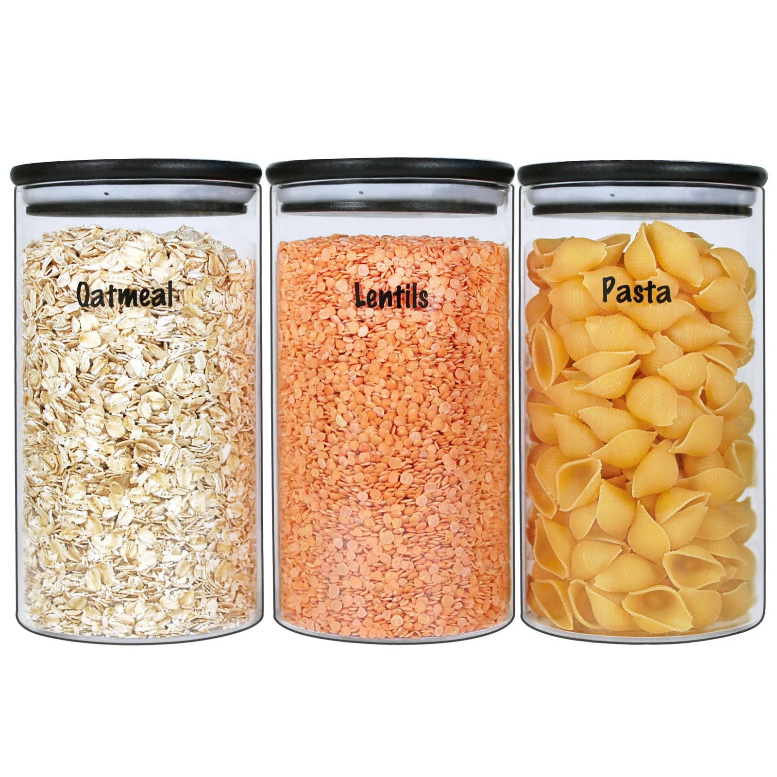Glass Jars with Black Lids, Glass food storage container sets with black lids...
