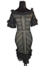 Gorgeous NWT BEBE Size XS Black Floral Lace w/ Nude Lining Sleeve Dress Bodycon