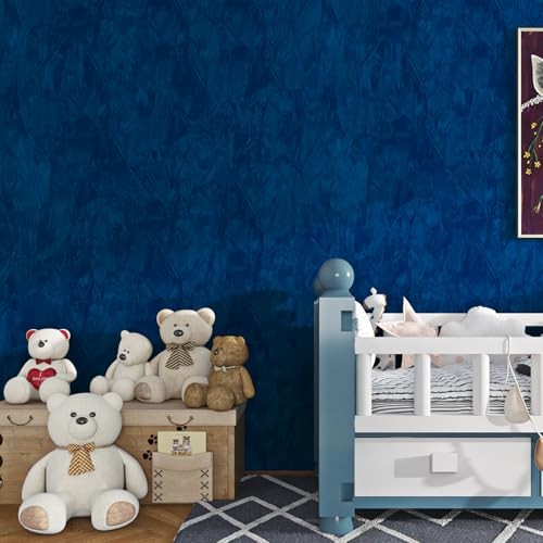 Royal Wallpaper Textured Dark Blue Wallpaper Peel and 79" x 17.5" Blue Velvet - Picture 3 of 7