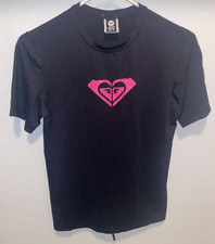 Roxy Swim Shirt Woman s sz XS RASHGUARD TOP SURFING Black Pink Logo short sleeve