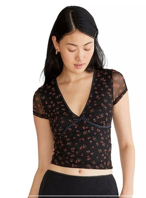 #ad Aeropostale Floral Mesh V Neck Crop Top Brand New With Tags XS $11.99