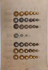 Alte Knopfmuster, auf Pappe, Gold, Halbrund ,Sammlungsauflösung