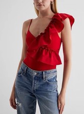 NUEVO CON ETIQUETAS EXPRESS Body Contour Un Hombro Body Para Mujer Talla Grande Volantes Rojo