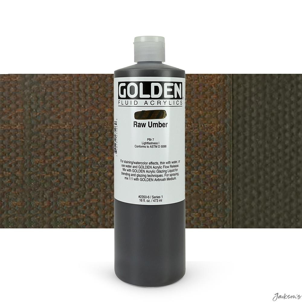 Golden Fluid Acrylic Paint Raw Umber 473ml For Spraying Brushing Staining