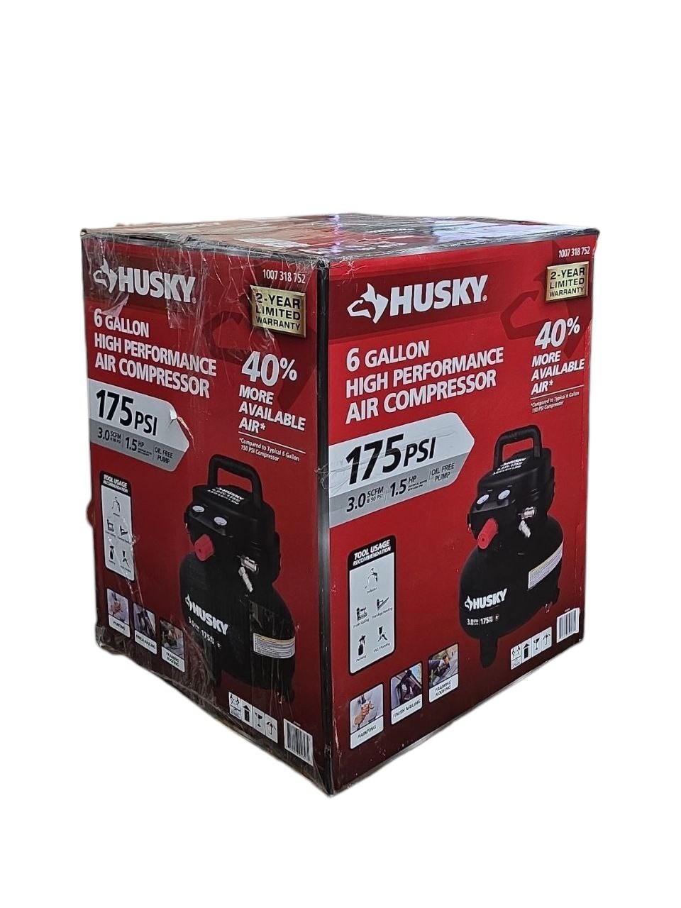 Husky 6 Gal Air Compressor 175 PSI Electric Oil-Free Pancake Dual Gauge Tool NEW