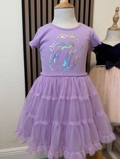Girls Purple Tulle Tutu Dress Cap Sleeve Layered Iridescent Graphic Accent