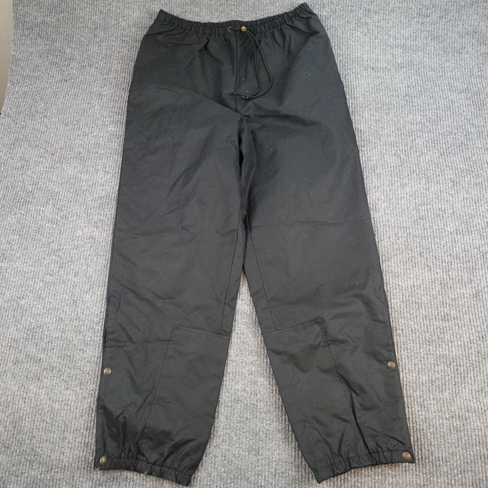 Filson Foul Weather Rain Pants Mens Large Black Waxed Cotton Lined Elastic Waist