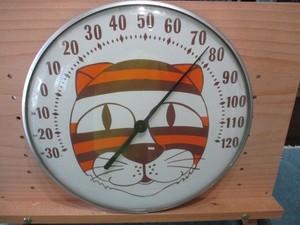 VINTAGE TIGER  12" GLASS FACED THERMOMETER MADE IN U.S.A. VERY RARE 60S EARLY 70