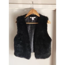 Sans Souci Black Faux Fur Vest Womens Medium Sleeveless Layering Party