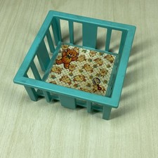 Vintage 1972 Fisher Price Playpen Baby Bed Crib Dollhouse Blue Little People 70s