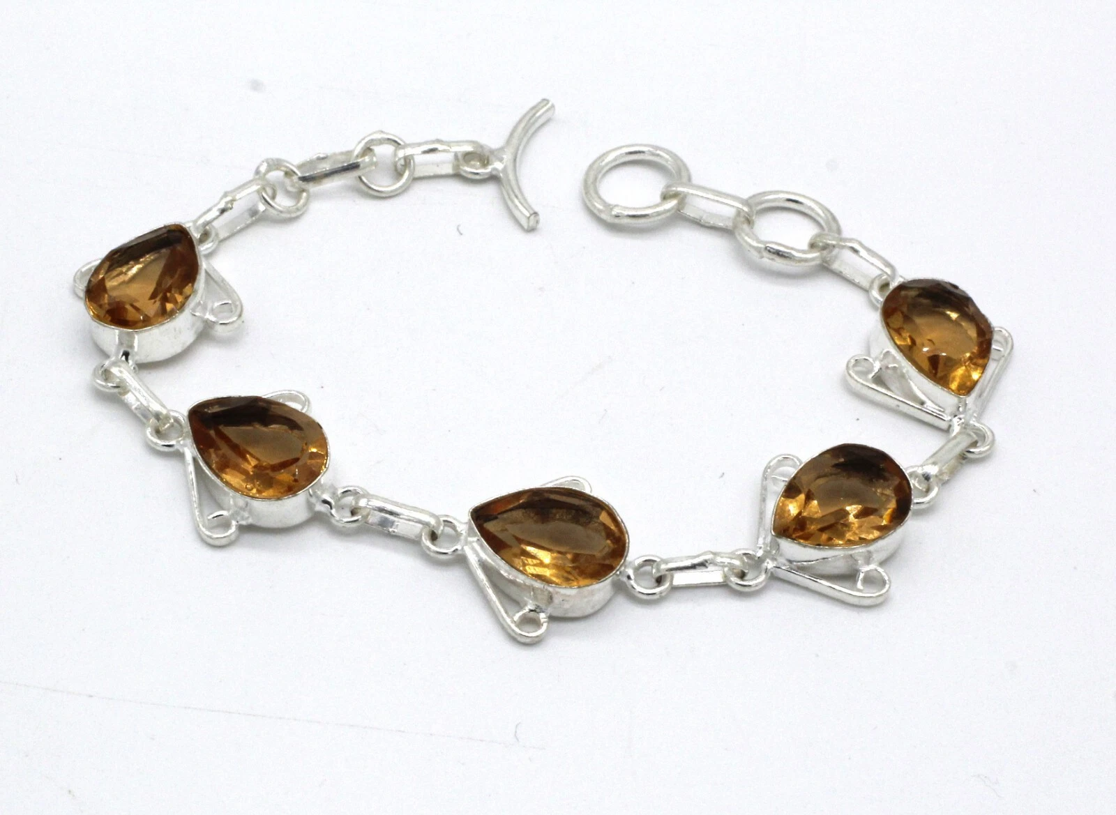 VALENTINO 925 Sterling Silver Hessonite Garnet Gemstone Handmade Jewelry Bracelet Size 7 8