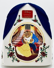 Mini Mochila Loungefly Belle Terciopelo Azul Disney La Bella y la Bestia Bolso Floral