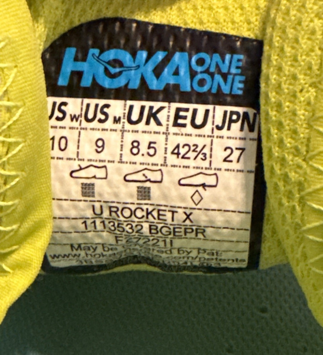 Hoka One One Unisex Rocket X Men’s 10 Women’s 9 Yellow Aqua Running Training thumbnail 6