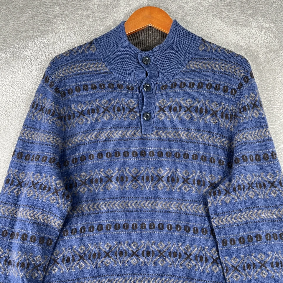 Suéter Jos A Bank Reserve Para Hombres Grande Fair Isle Tejido Pullover Botón Mezcla Lana Foto 2 de 4