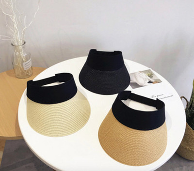 Sun UV Protection Straw Sun Visor Hat with Fabric Headband