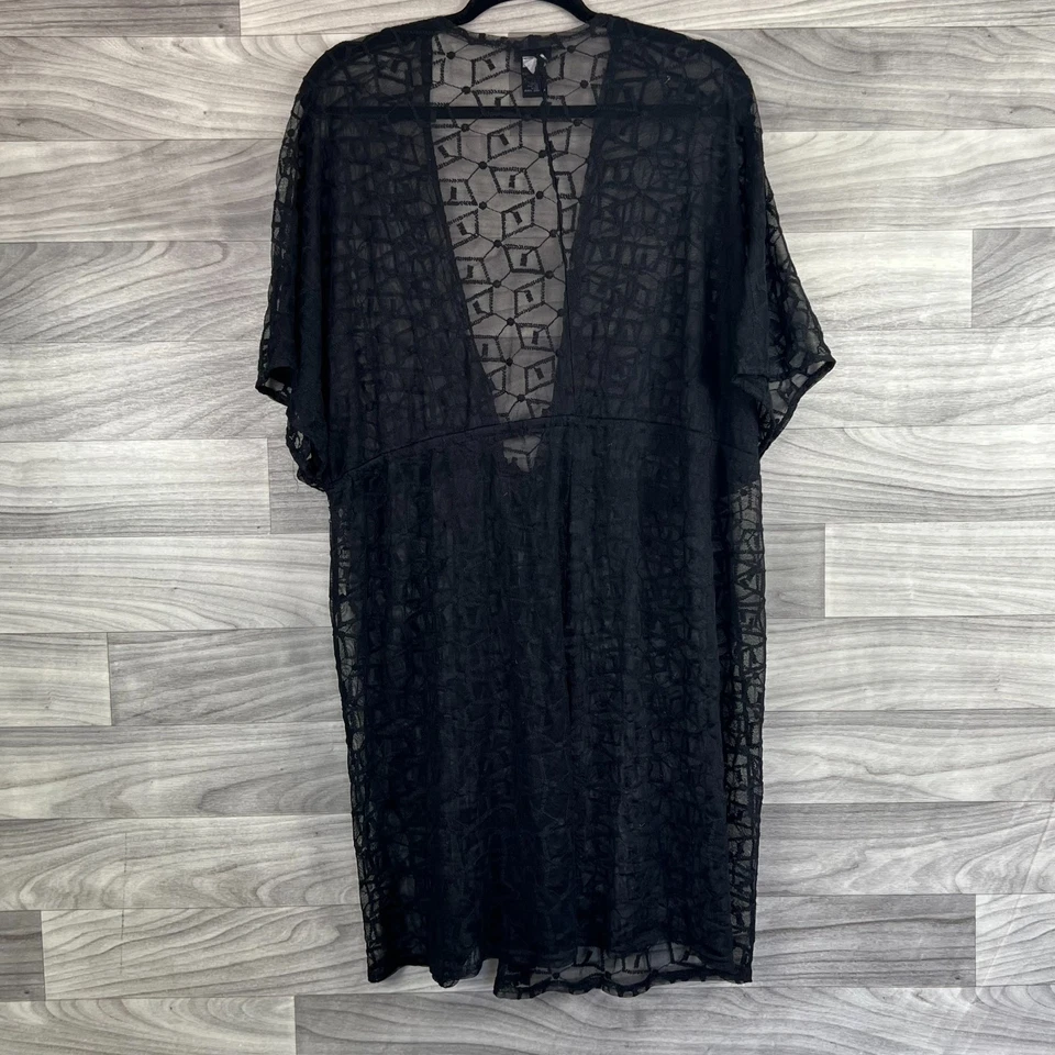 Torrid Kaftan Natación Encubrimiento Mujer 0/L Negro Bordado Transparente Corbata Frontal Playa Foto 2 de 4