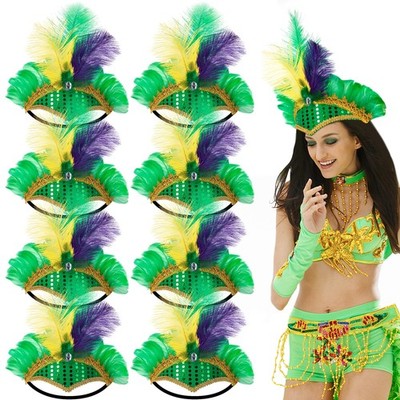 Watayo 8 Pcs Mardi Gras Feather 10.6 x 10 Inch, Green, Yellow, Purple 
