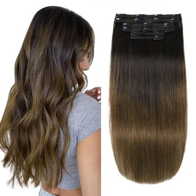 XDhair Clip-in Real Human Hair Extensions Ombre Black Fading 18'' 120g 6 Clips