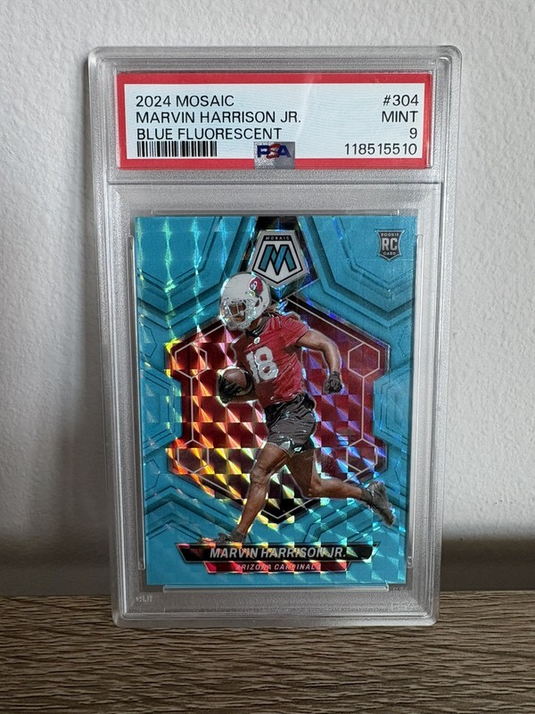 2024 Panini Mosaic Marvin Harrison Jr. Rookie Blue Fluorescent /15 PSA 9