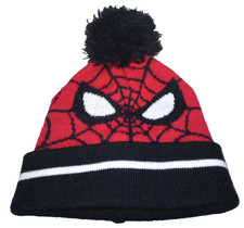 Spider-Man Knit Hat with Pom - Youth Size - Black Red - Good Condition