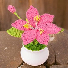 Handmade Crochet Coppertips Pot: Pink Flower Decor