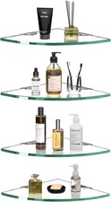 Corner Glass Shower Caddy 4 Pack 8MM-Thick Tempered Glass Shelf No Drilling Wall