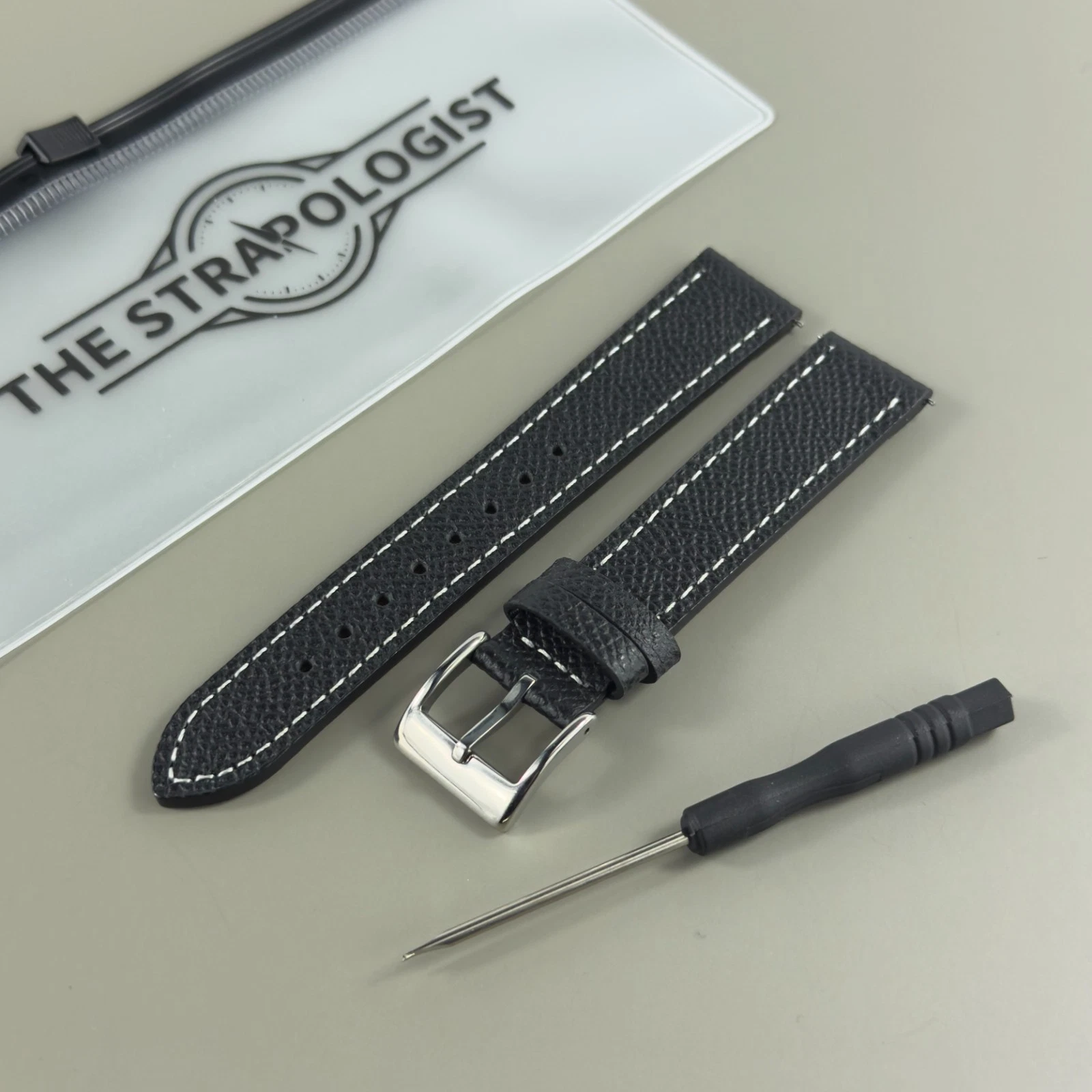 Black White Epsom Leather Watch Strap 20mm 22mm Quick Release Spring Bars