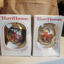 VINTAGE Coca Cola Santa Classic Christmas Ornament Ball SET OF 2