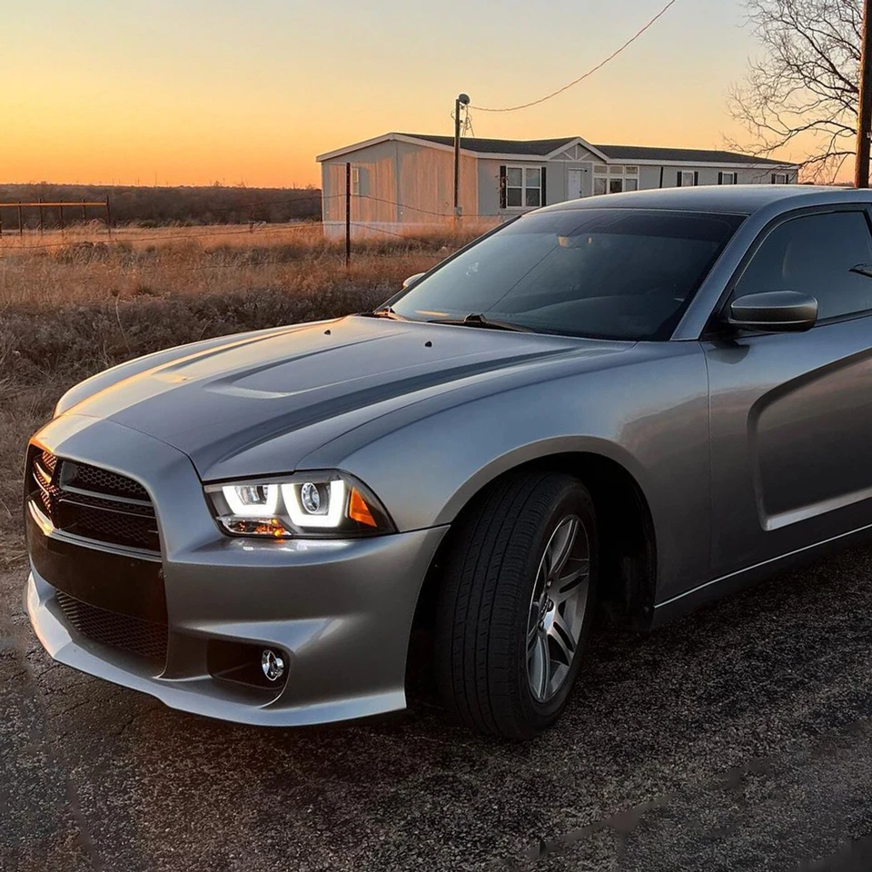 Faros de carcasa negros ahumados LED U DRL blancos para Dodge Charger 11-14 Foto 4 de 4