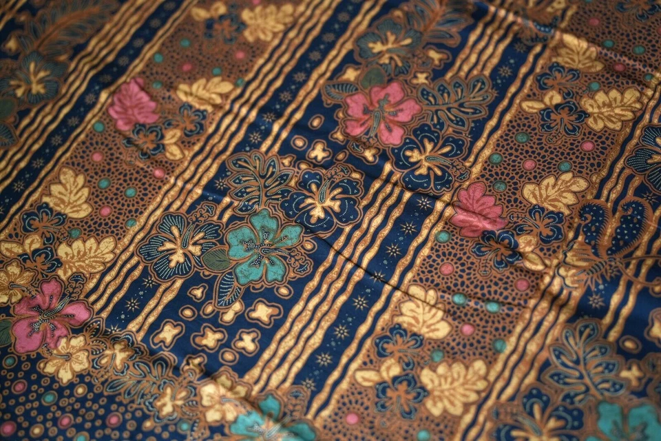 Tissu Batik Coton de Solo Java Indonesie – fleuri 246 cm x 123 cm NEUF - Photo 2/3