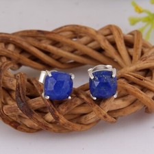Tiny Stud Earring In 925 Sterling Silver With Lapis Lazuli Birthday Gift For Her