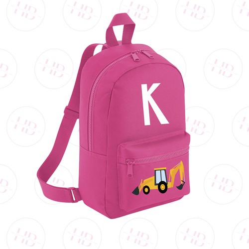 Personalised Digger Backpack Nursery Rucksack Kids Back To School Bag - Picture 2 of 14