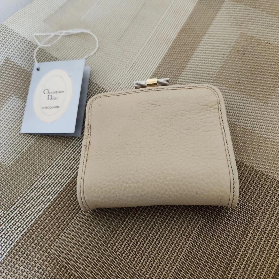 Christian Dior Porte Monnaie Portefeuille Compact Logo Cuir Beige Authentique