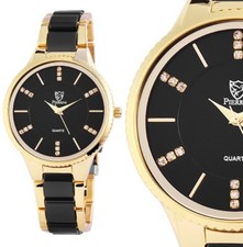 Damenuhr Armbanduhr edel Schwarz Gold Edelstahl Keramik Kristall 182/02 PIERRINI