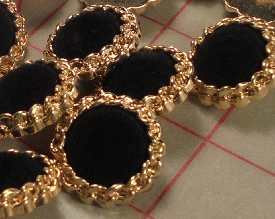 50 Small Buttons Gold w Black Velvet Center Stella Dora Style 11/16" - Image 2 of 4