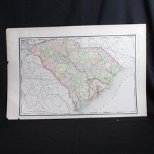South Carolina State Map Original 1892 22" x 14" Rand McNally