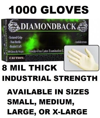 Textured Grip 8 Mils Thick Powder Free 100, Large DIAMOND BACK Heavy Duty Latex Exam Gloves