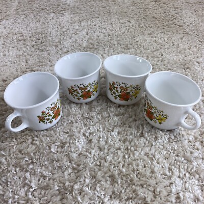 CORELLE CORNING Indian Summer Pattern NEW Vintage Set of 4 Coffee Tea Cups Mugs