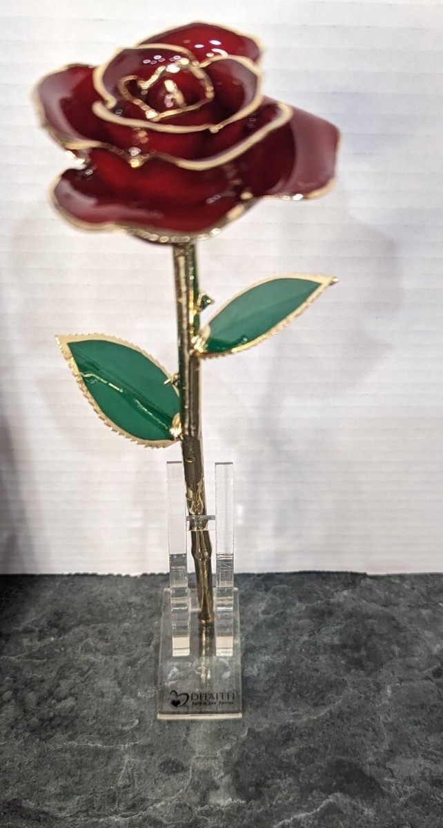 Rose DeFaith 24K Gold Dipped Red LONG STEM Rose With Stand Gift