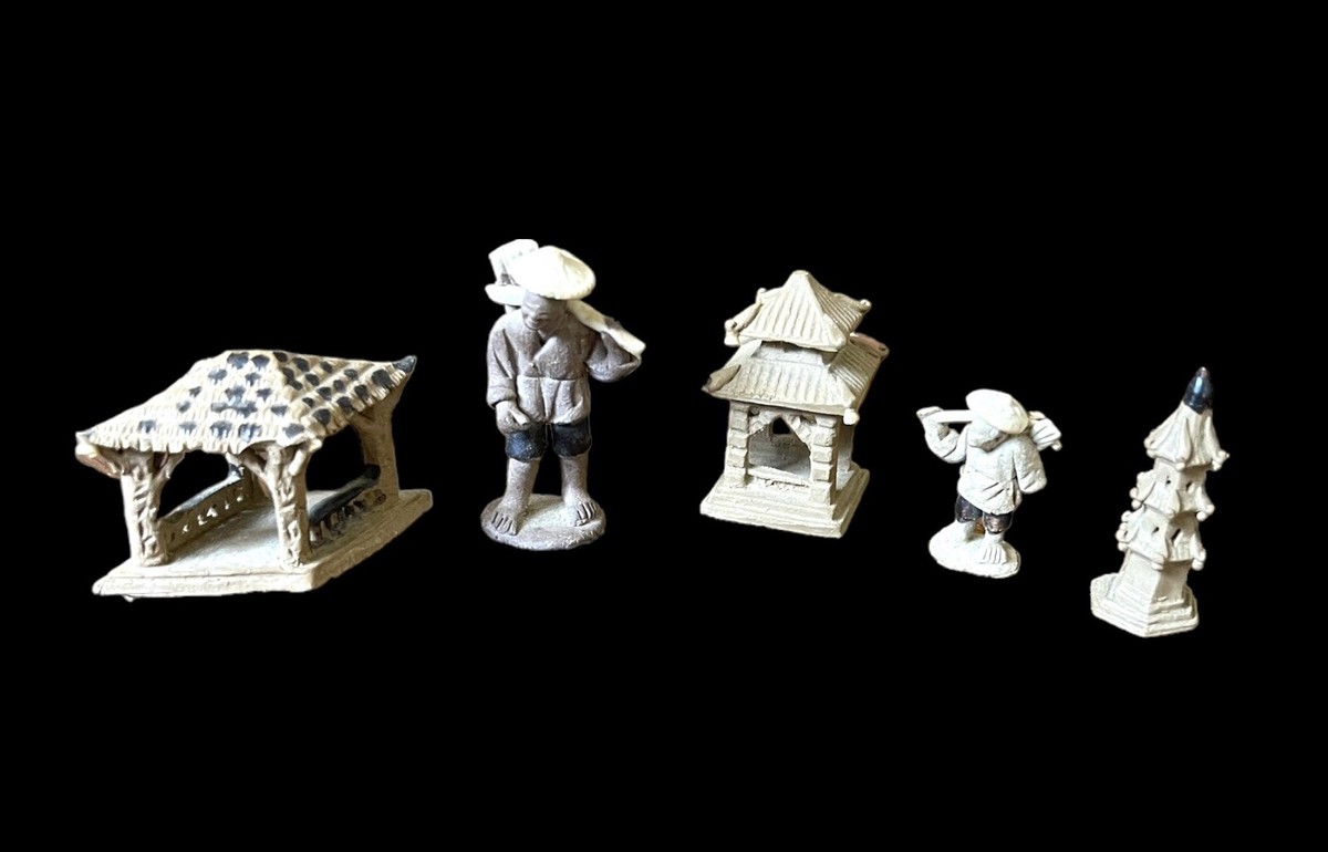 5 Vintage hand crafted Chinese Mudman Bonsai Figurines sculptures clay  mudmen | eBay