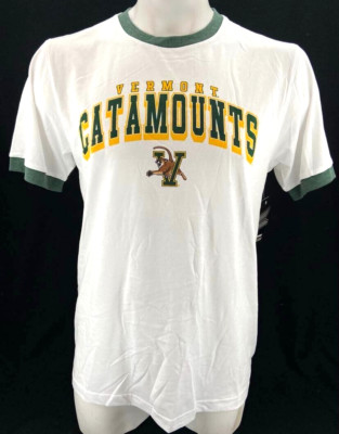 New Vermont Catamounts UVM Colosseum White T-Shirt Green Collar Sleeve Men's L