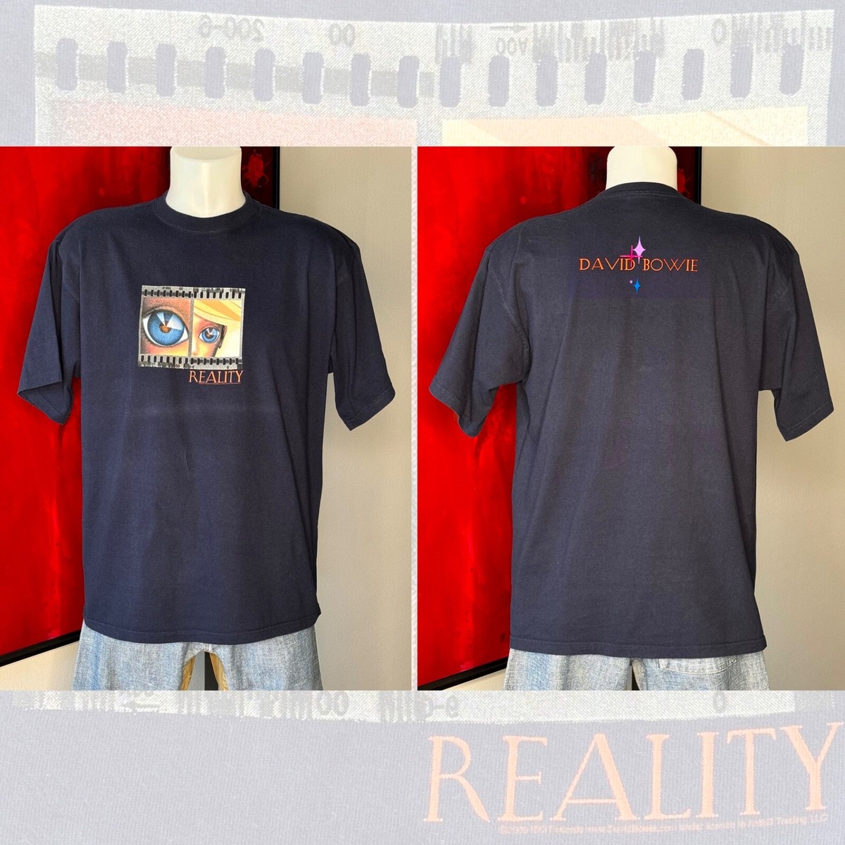 DAVID BOWIE blue cotton T-shirt Reality Tour 2003 Size Large from 