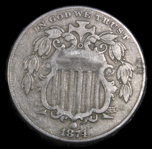 1874 Shield Nickel VF- SVN588