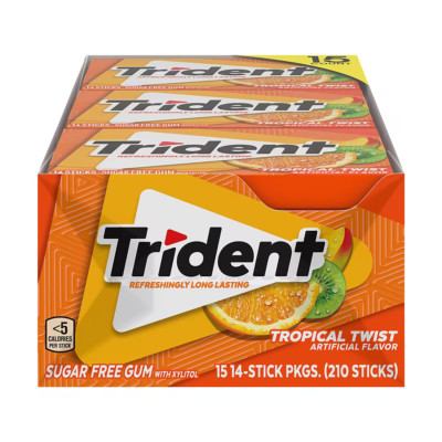 Trident Tropical Twist Sugar Free Gum, 15 Packs of 14 Pieces 210Total Pieces