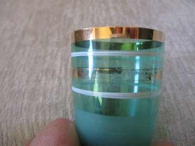 4 Vintage Mid-Century Green Juice Glasses w Gold & White Stripes | eBay